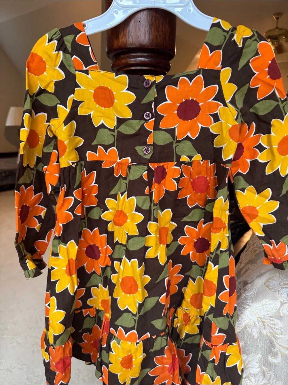 Gymboree Girls Floral Dress - Orange, Yellow & Olive Green Bloom Print